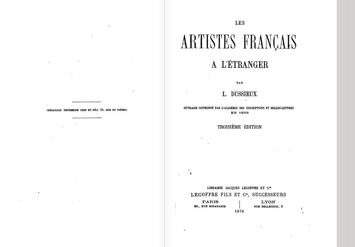LES ARTISTES FRANÇAIS A L’ÉTRANGER  (L. DUSSIEUX, 1876)