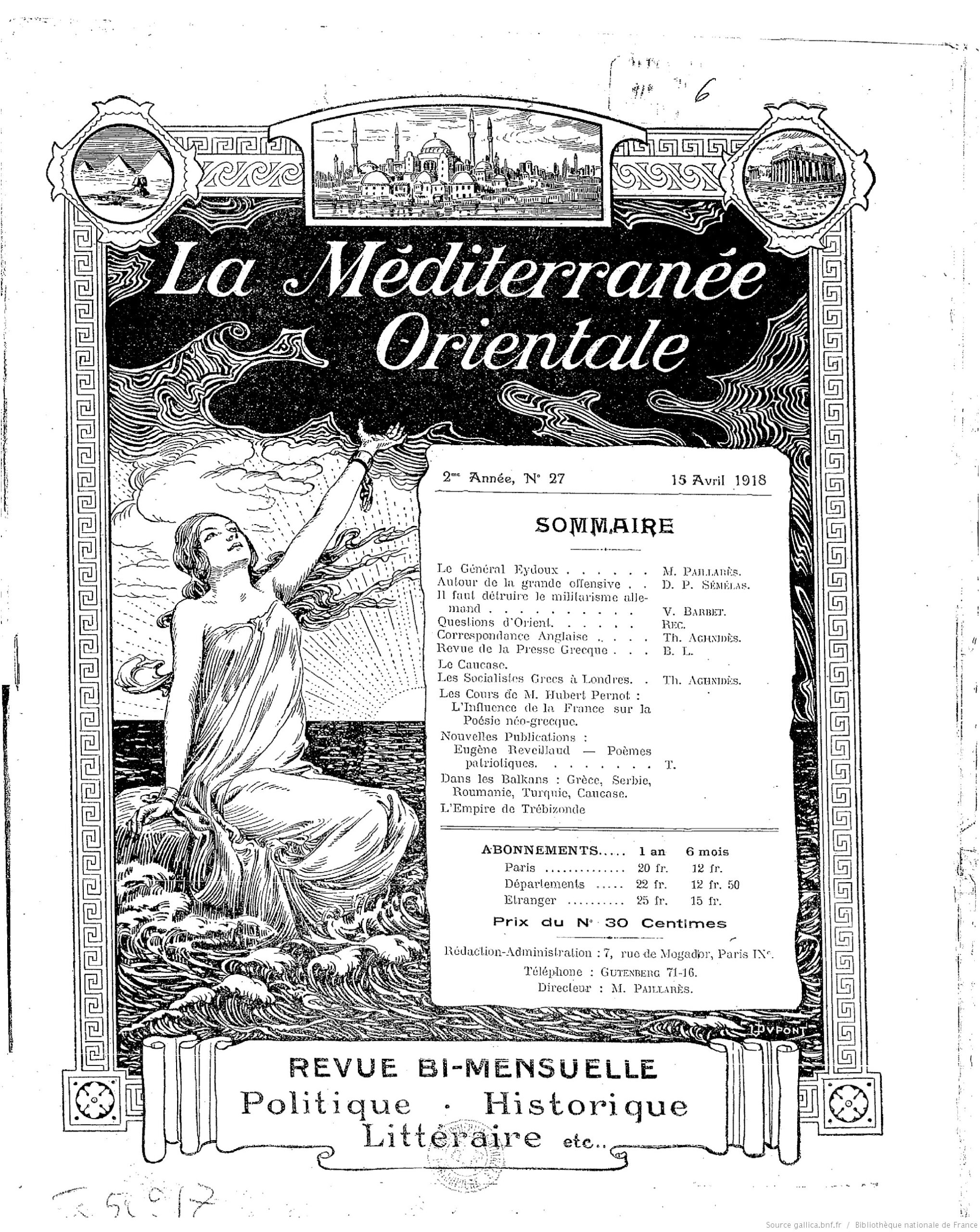 L’INFLUENCE DE LA FRANCE SUR LA POESIE NEO-GRECQUE (revue La Méditerranée orientale 1918) | BnF