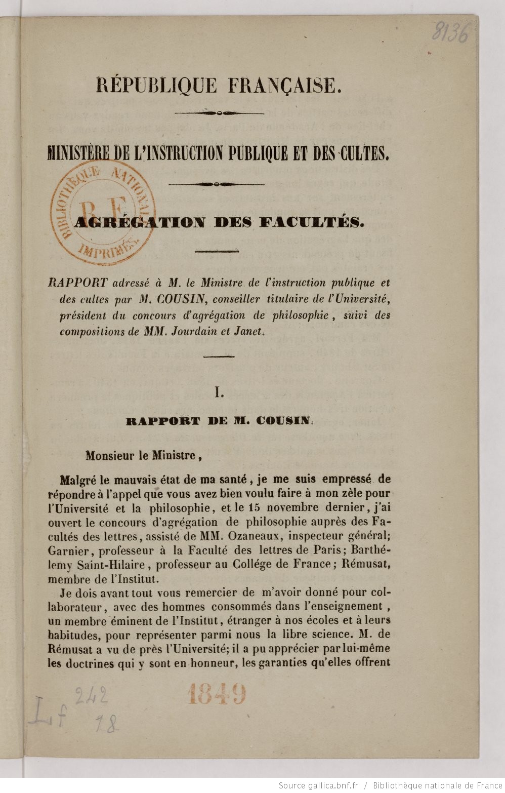 Quel a été le rôle de la France en philosophie, à toutes les époques, et particulièrement au moyen-âge et au dix-septième siècle ? (Paul Janet 1849)