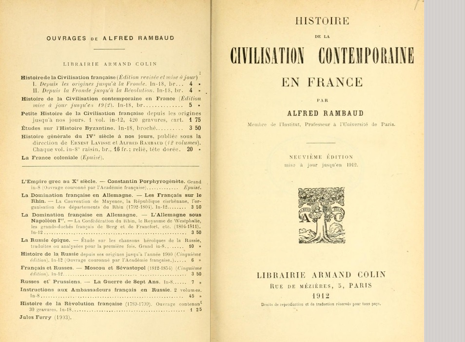Histoire de la civilisation contemporaine en France, 1912 (Rambaud, Alfred, 1842-1905)