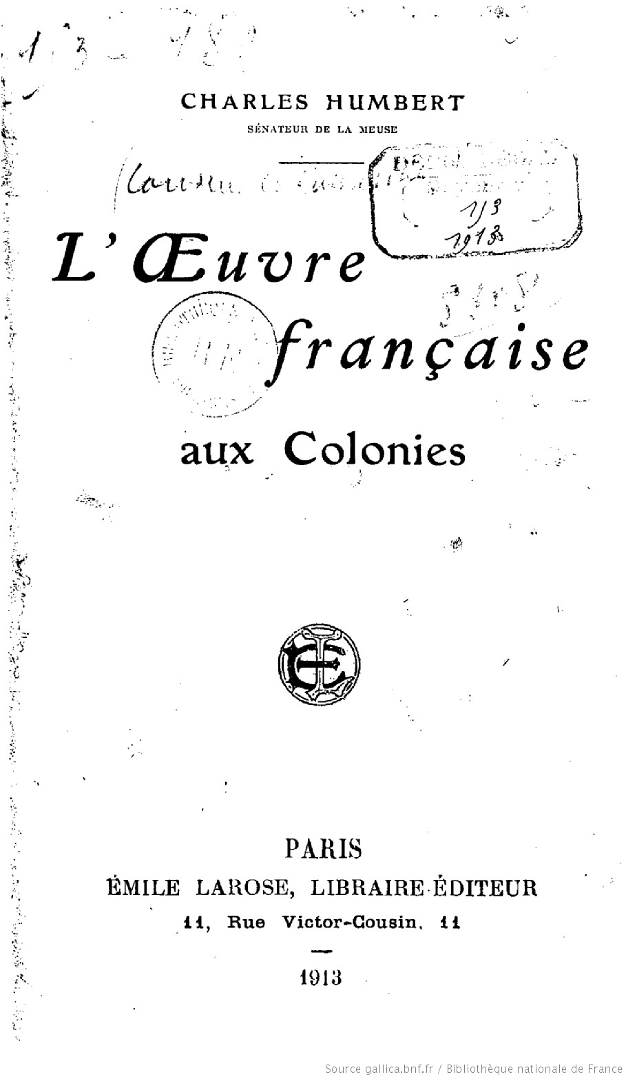 L’oeuvre française aux colonies (Humbert Charles, 1913)