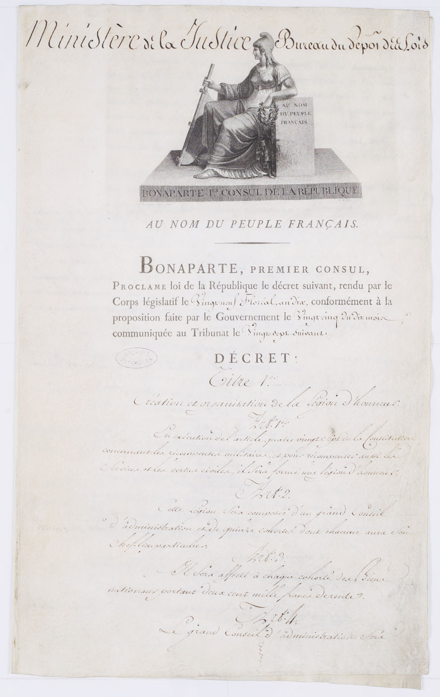 19 mai 1802 : Le 29 floréal, an X, fondation de l’ordre de la Légion d’honneur par Napoléon Bonaparte, Premier Consul  | Archives GOUV