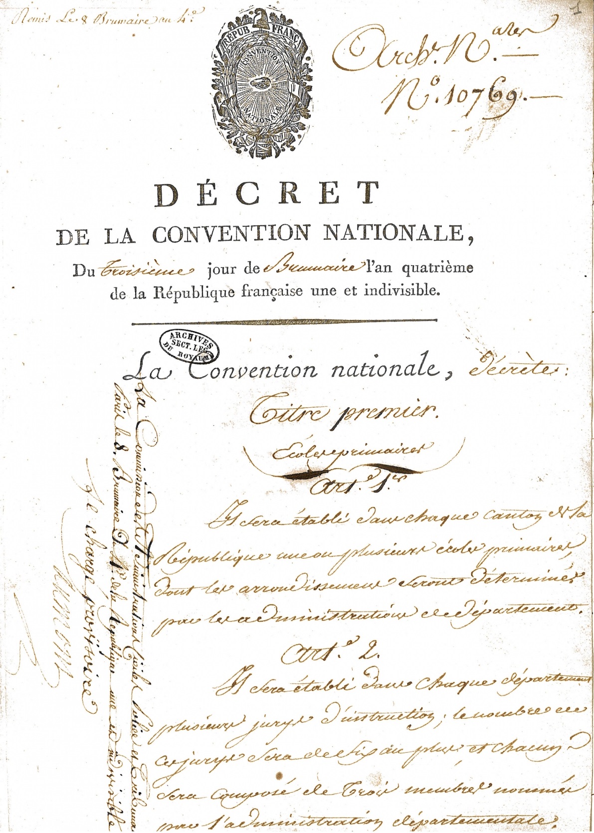 25 octobre 1795 : Fondation de l’Institut de France par décret du 3 brumaire an IV sur l’instruction publique | Archives Gouv