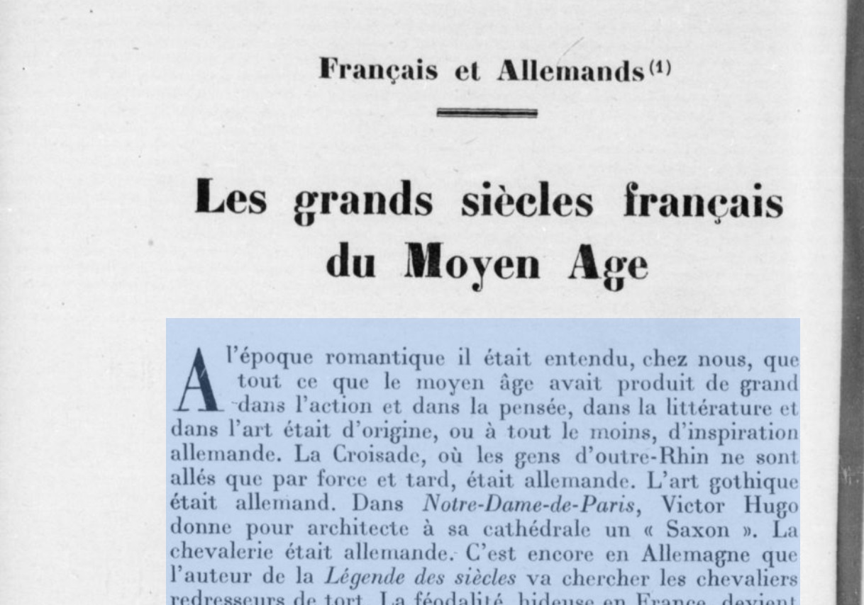 Français et Allemands : Les grands siècles français du Moyen Age (Louis Reynaud, 1930) | Retronews