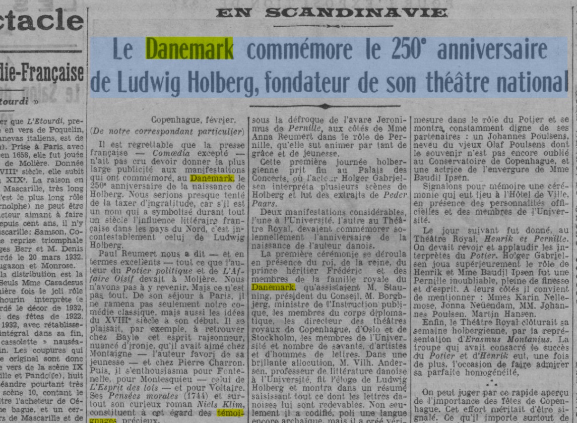 Le Danemark commémore le 250e anniversaire de Ludwig Holberg, fondateur de son théâtre national | Retronews