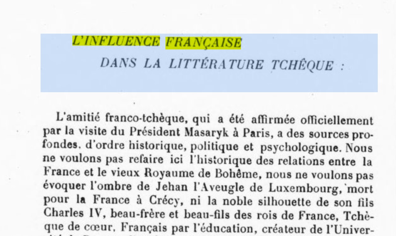 L’INFLUENCE FRANÇAISE DANS LA LITTÉRATURE TCHÈQUE (H. Jelinek, 1923) | Retronews