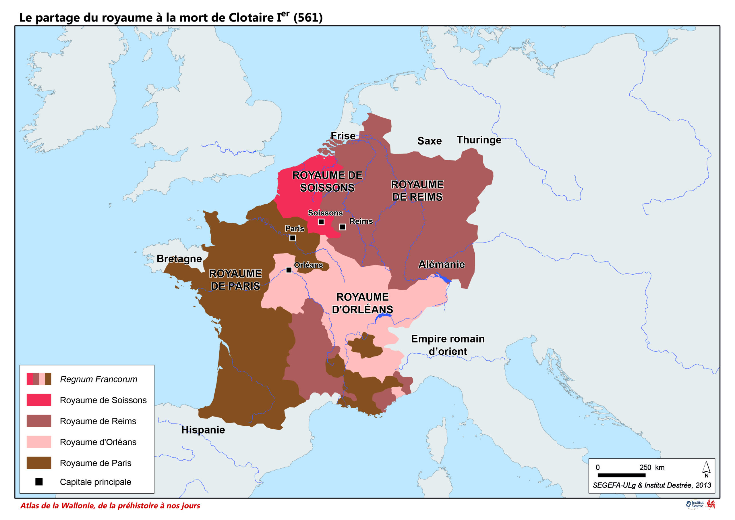 Le partage du royaume des Francs à la mort de Clotaire Ier (561)