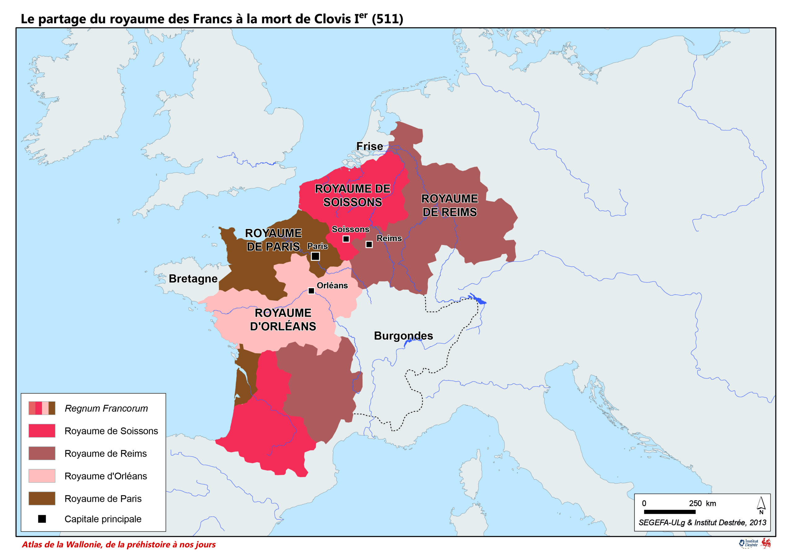 Le partage du royaume des Francs à la mort de Clovis Ier (511)