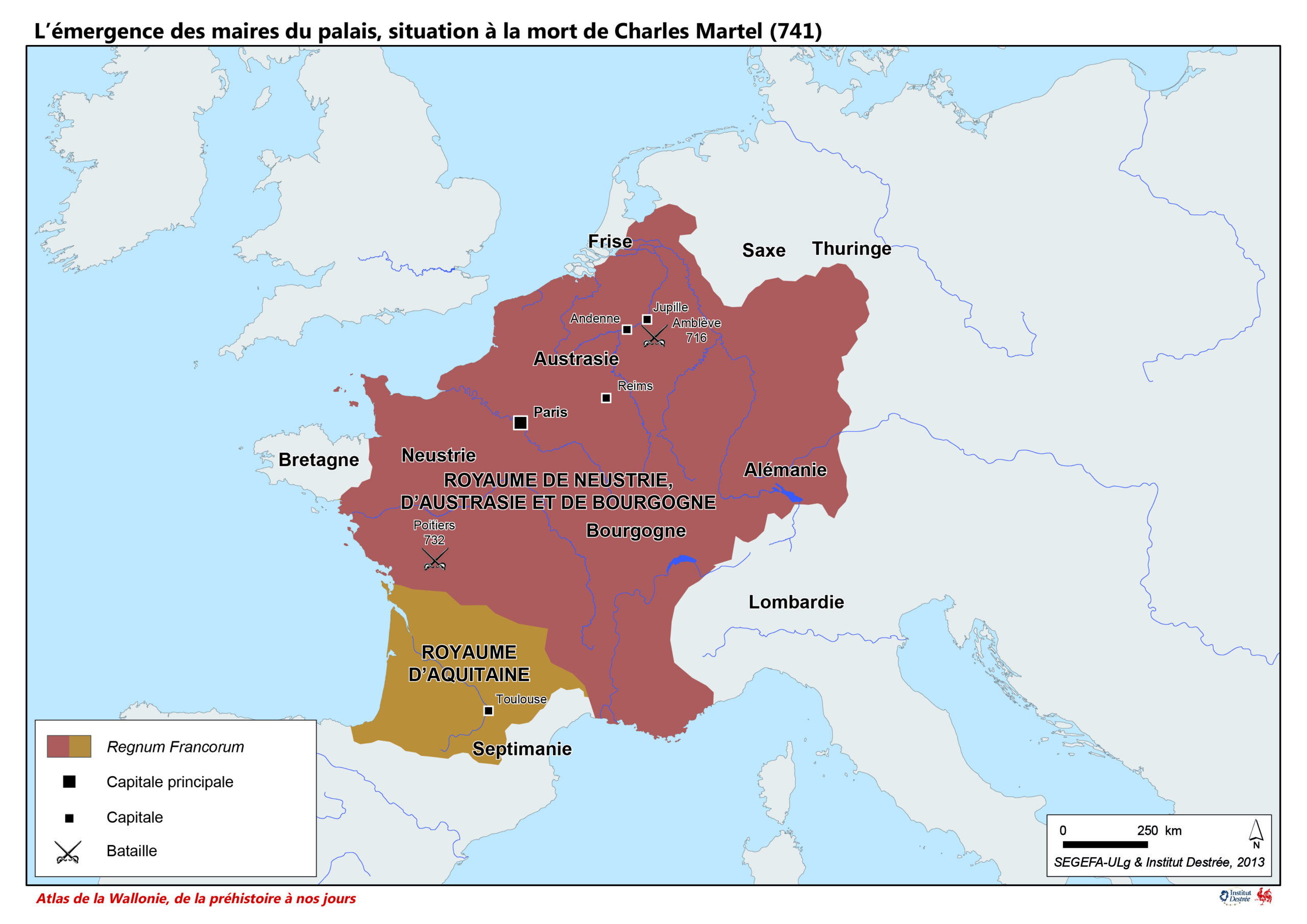L’émergence des maires du palais, situation à la mort de Charles Martel (741)