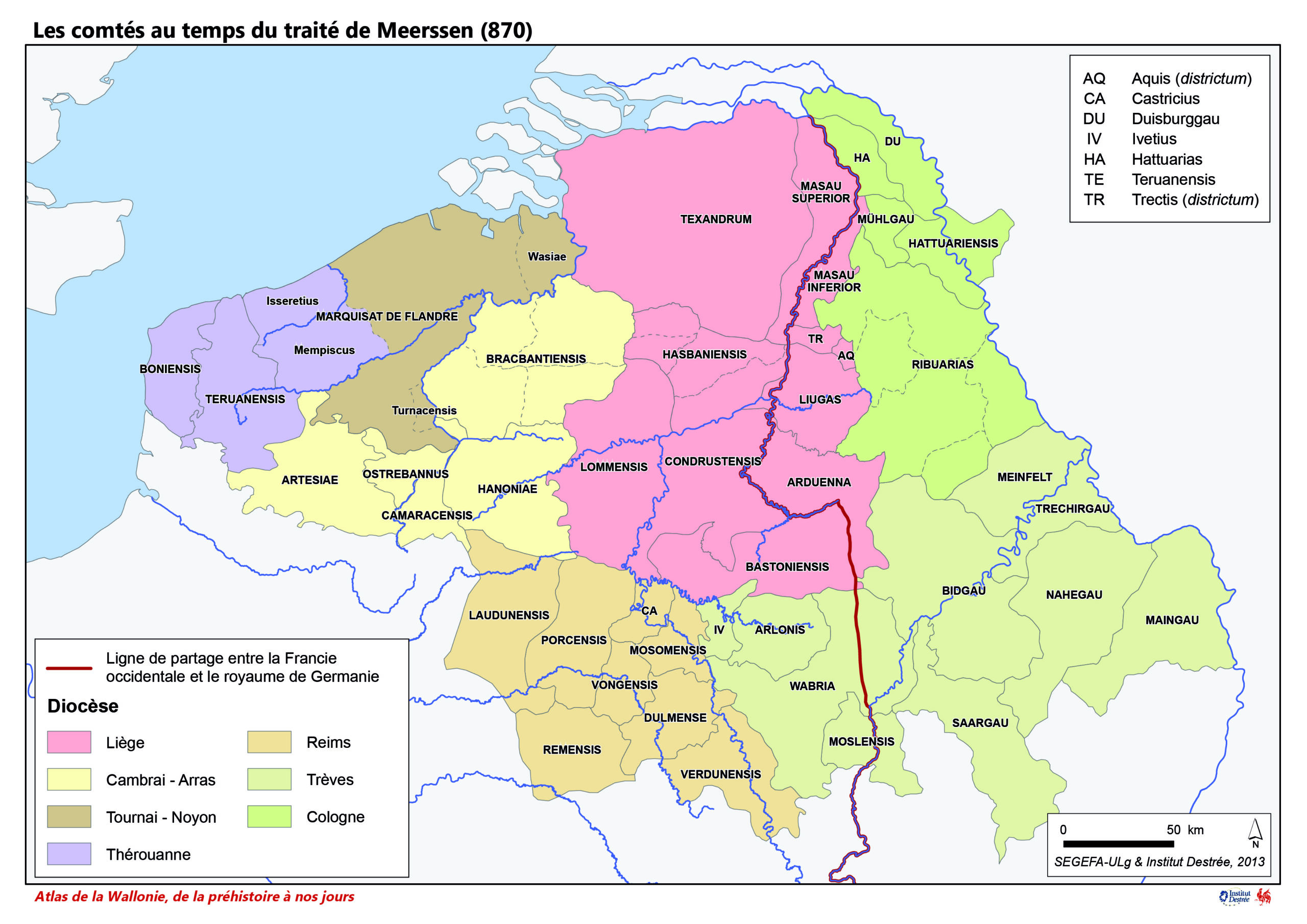 Les comtés au temps du traité de Meerssen (870)