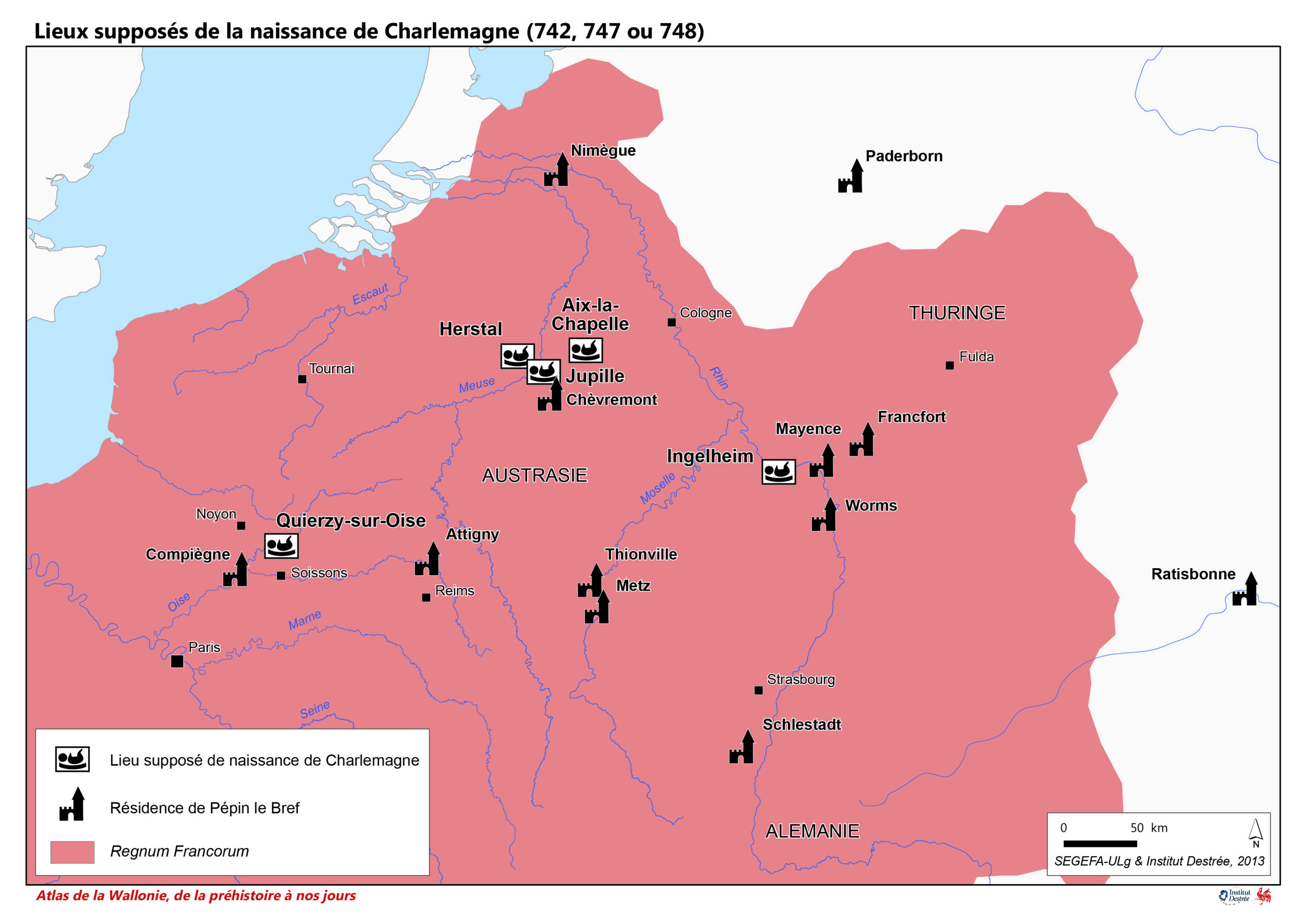 Lieux supposés de la naissance de Charlemagne (742, 747 ou 748)